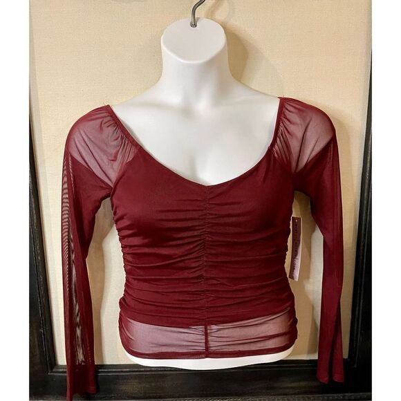 Crave Fame Burgundy Mesh Sleeve Top - Medium - Picture 3 of 10